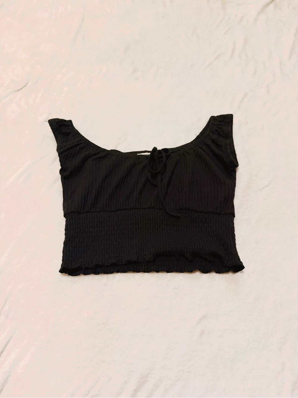Cotton On Black Smocked Crop Top with Front Tie